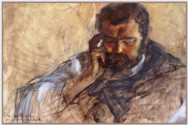 Painting by Stanley Roseman, "Father Ian, Portrait of a Trappist Monk in Meditation," 1978, Mount St. Bernard Abbey, England, oil on canvas, Mus�e Ingres, Montauban. Copyright � Stanley Roseman.