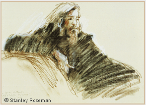 Drawing by Stanley Roseman, "Brother Jonas in the Calefactory," 1978, Abbey of Melk, Austria, chalks on paper, collection Los Angeles County Museum of Art. � Stanley Roseman