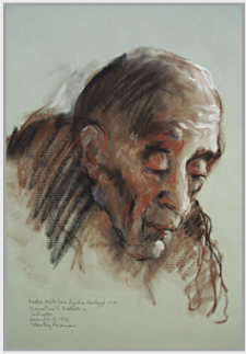 Drawing by Stanley Roseman, "Abbot Egidio Gavazzi," 1978, Abbey of Subiaco, Italy, chalks on paper, Private collection. � Stanley Roseman   