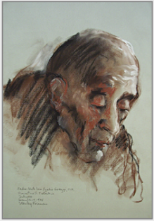 Drawing by Stanley Roseman, "Abbot Egidio Gavazzi," 1978, Abbey of Subiaco, Italy, chalks on paper, Private collection. � Stanley Roseman   