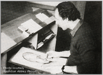 Stanley Roseman drawing in the choir of Nashdom Abbey, England, 1983. � Photo courtesy of �Nashdom Abbey Record.�